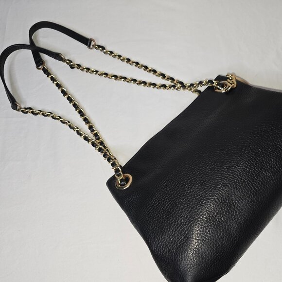 Michael Kors Jet Set Gold Chain Black Pebble Grain Leather Medium Shoulder Bag - Picture 10 of 13